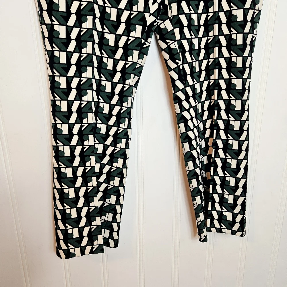 Zara High Waist Black Green Geo Logo Print Cropped Trousers Women’s Large